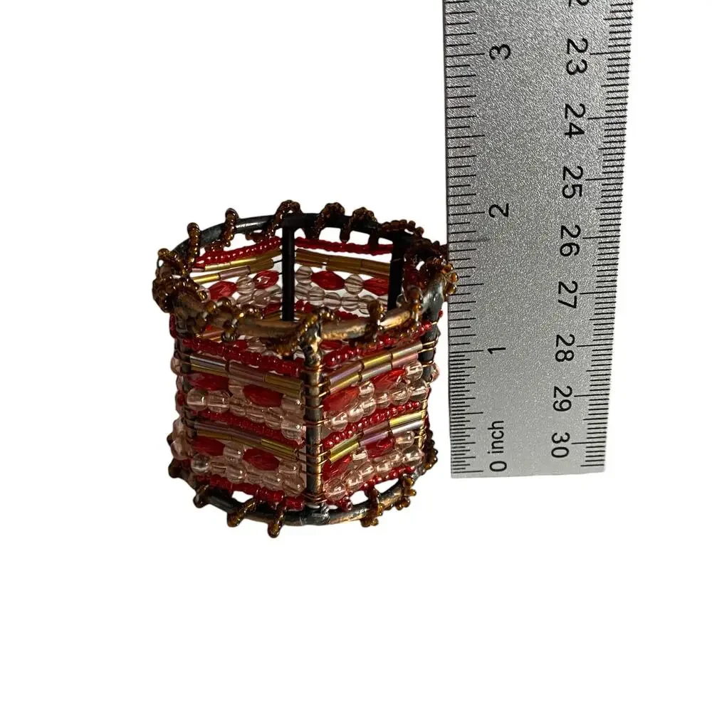 Pier 1 Beaded Napkin Rings Set of 8 Red Copper Moroccan Boho Table Decor